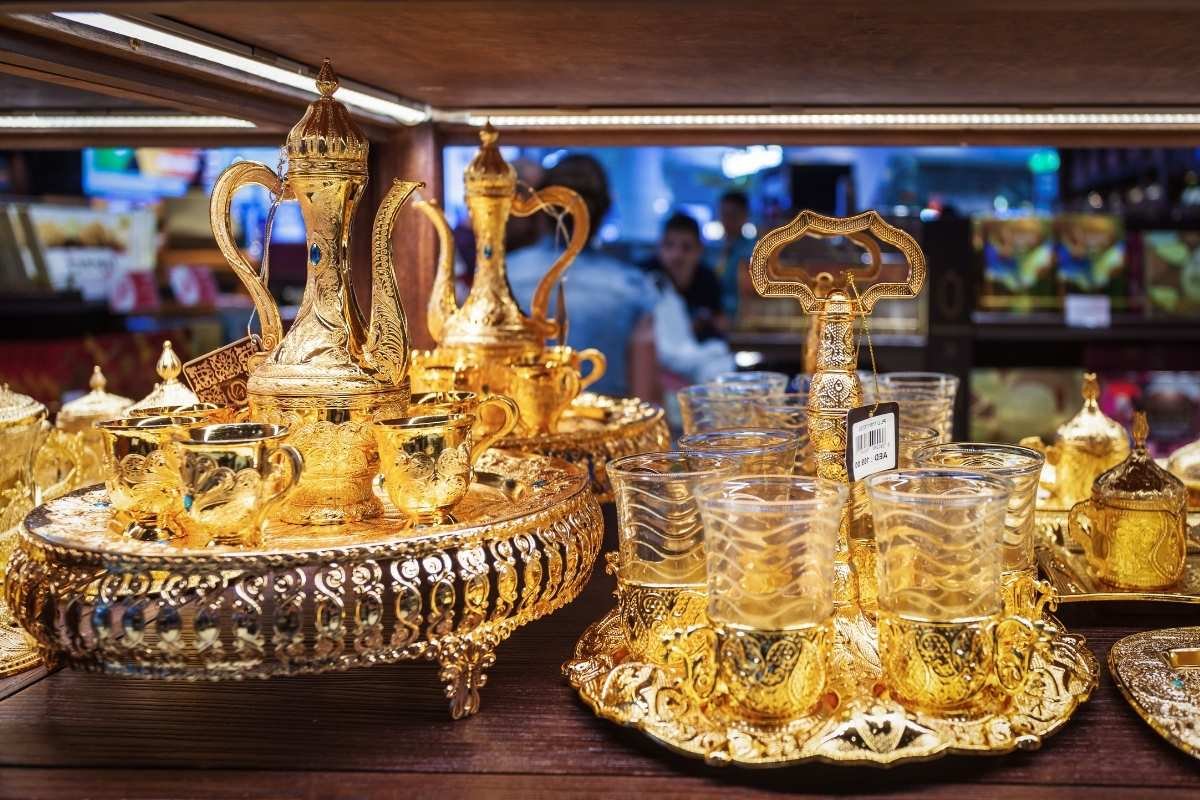 Colorful spices and lanterns at the Old Souk in Dubai.