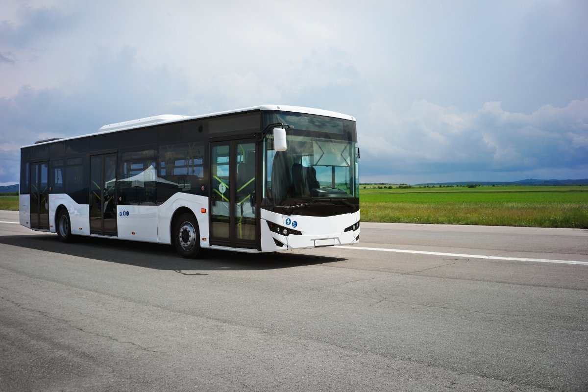 An RTA Intercity Bus on the E11 highway between Dubai and Abu Dhabi